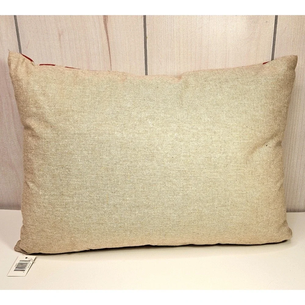 Merry Christmas Decor Throw Pillow Red‎ Truck Tree 18x12 Textured Zipper Closure